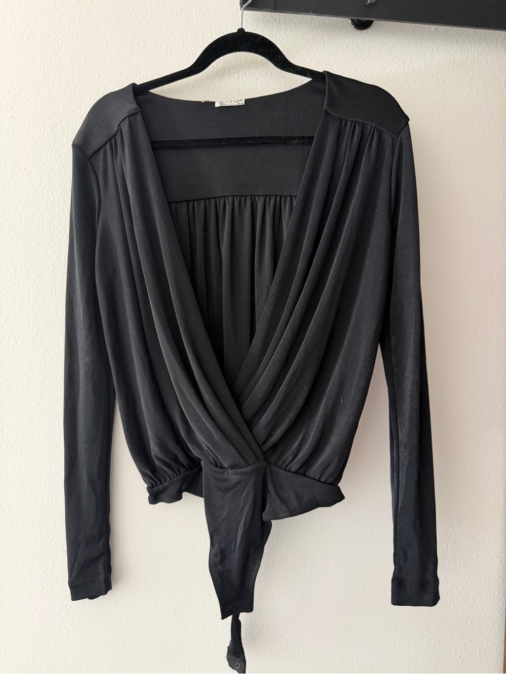 free people Black Draped Long-Sleeve Bodysuit